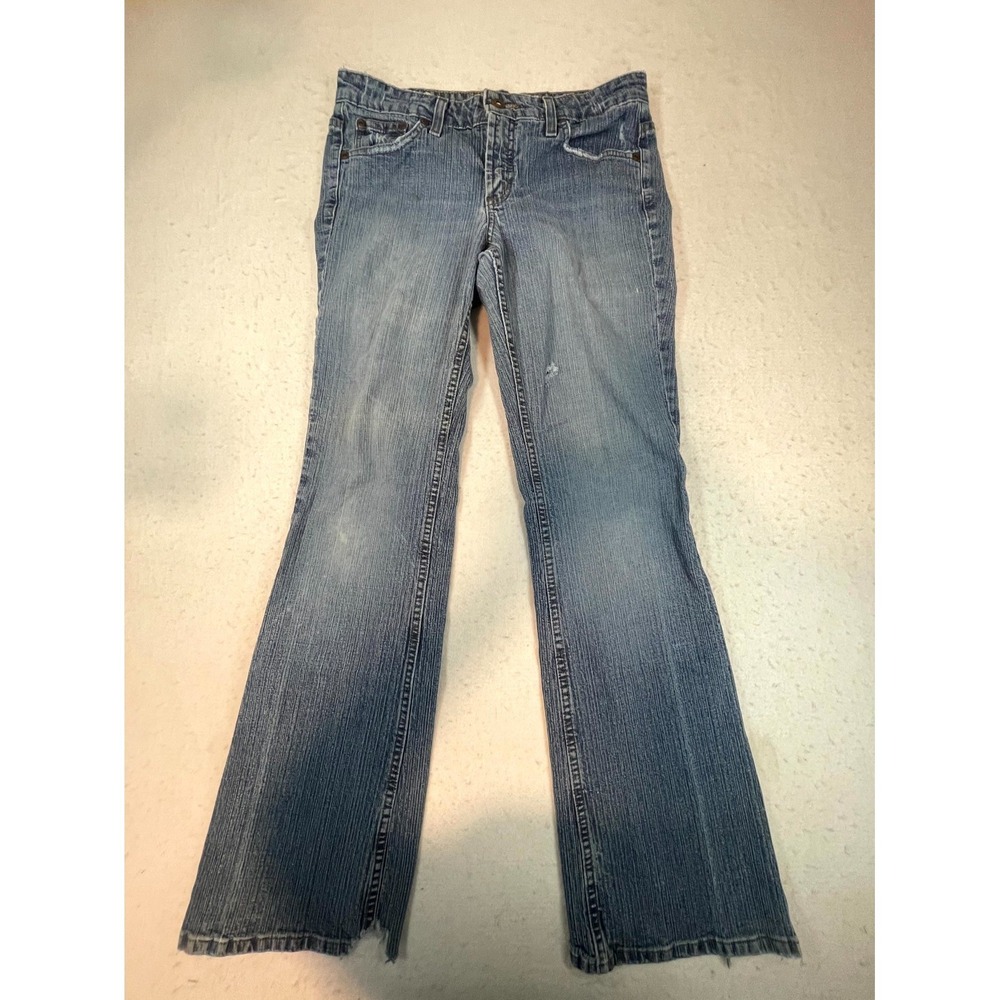 Lei Sophia Hip Hugger Flare Jeans Womens 7 Blue Denim Cotton Stretch Low Rise